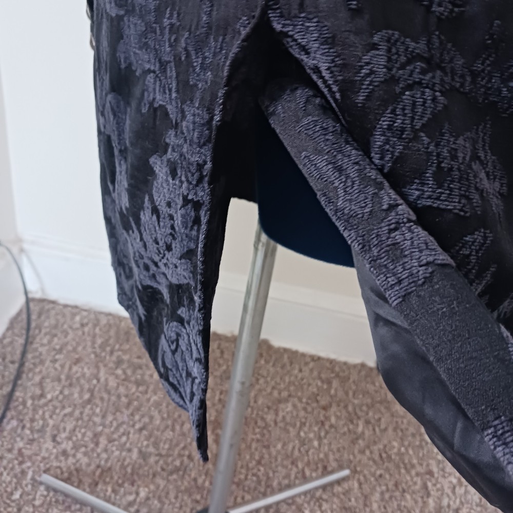 Brocade Damask Womans Coat Black Button Pockets Sz Xl