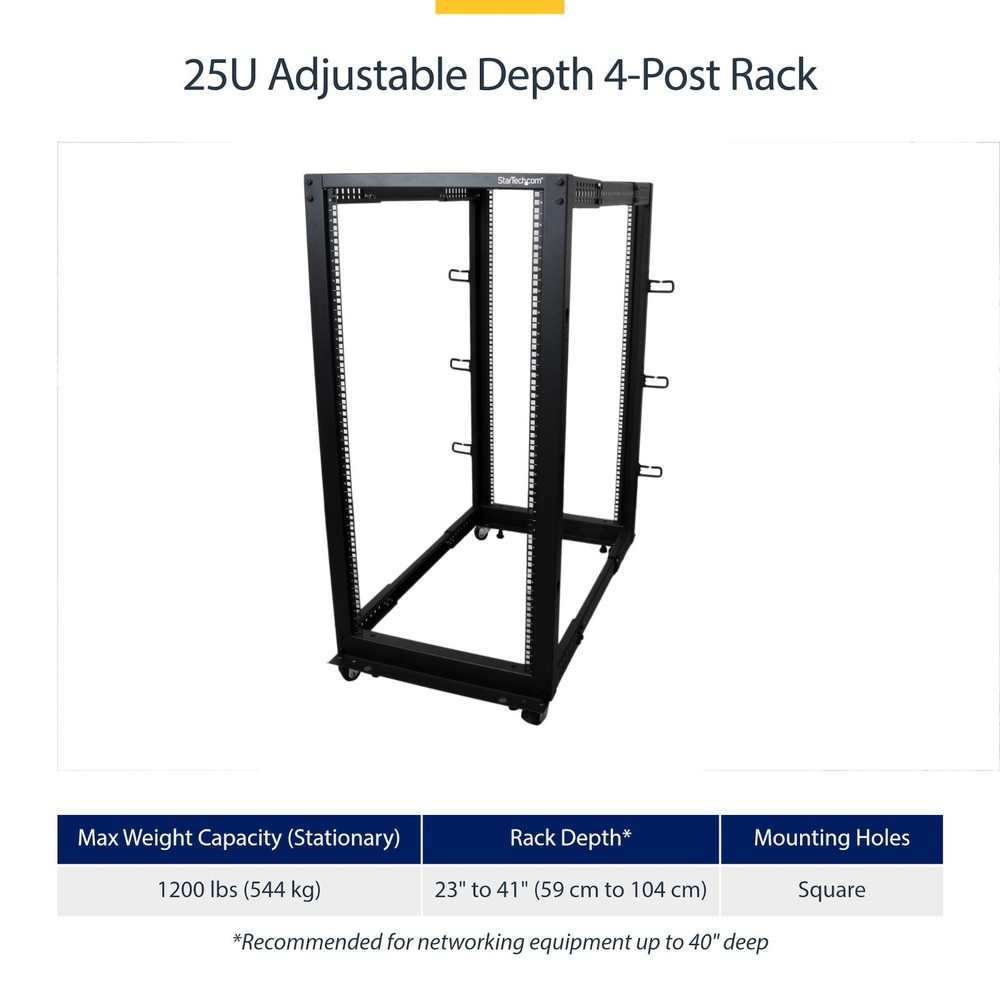 StarTech 25U Adjustable Depth Open Frame 4 Post Server Rack 4POSTRACK25U