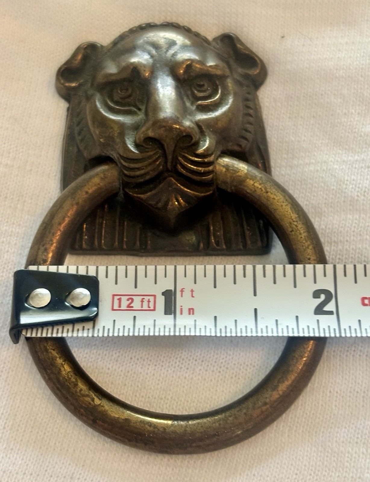 Vintage Lion Drawer Pull Door Knocker Brass Tone
