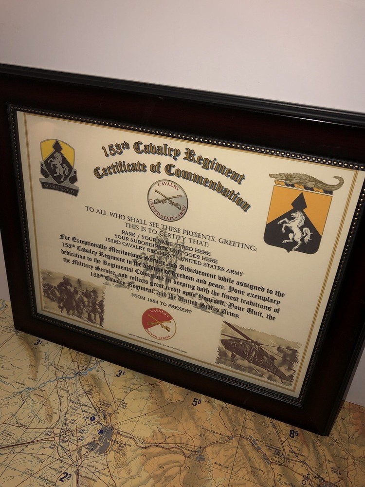 153RD U.S. CAVALRY REGIMENT / COMMEMORATIVE - CERTIFICATE OF COMMENDATION
