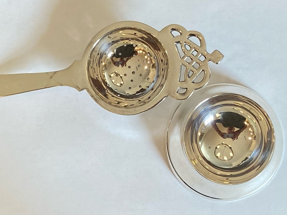 Ornate Tea Bag Rest With Bowl Silver Plated