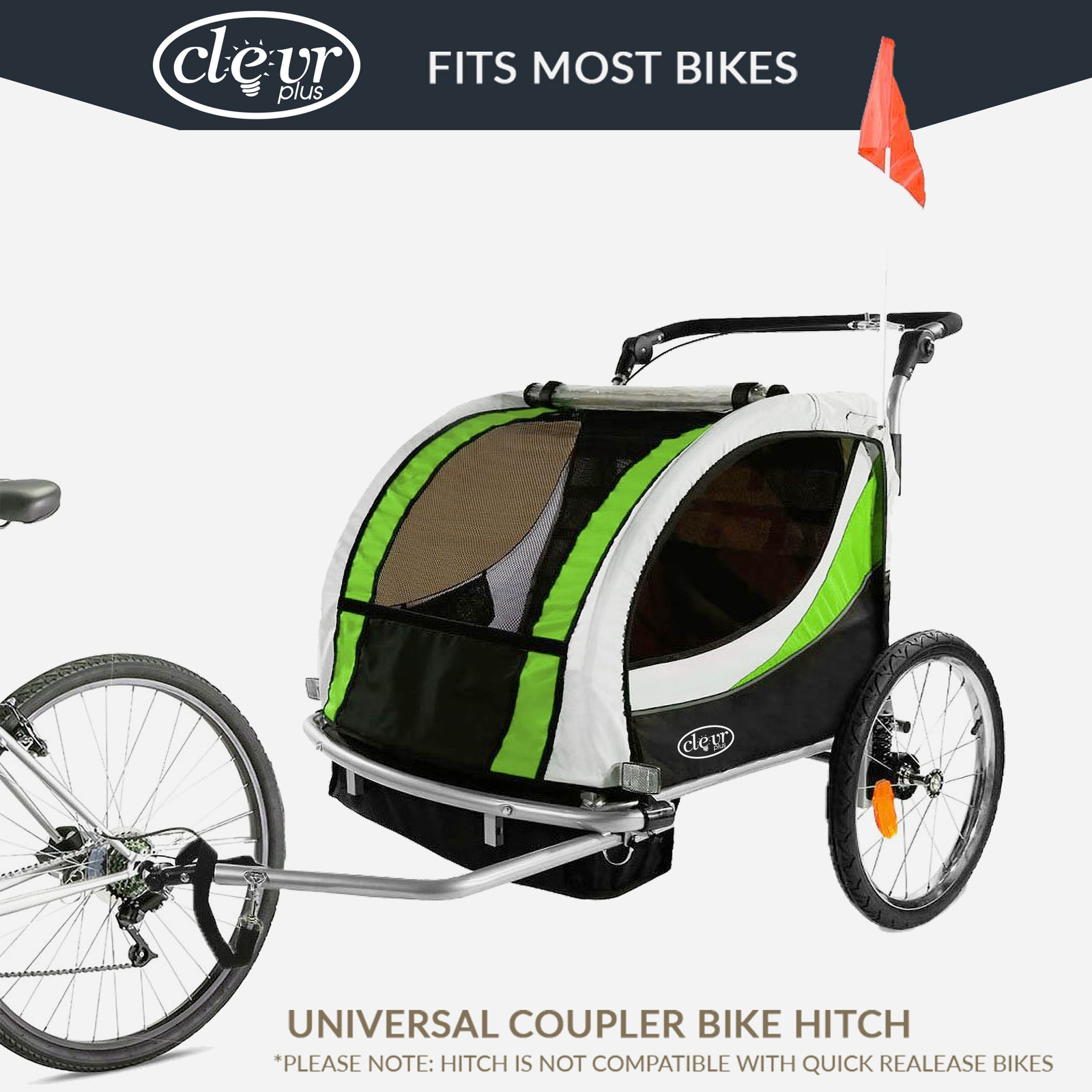ClevrPlus Deluxe 3-in-1 Double Seat Bike Trailer Stroller Jogger for Kids, Green