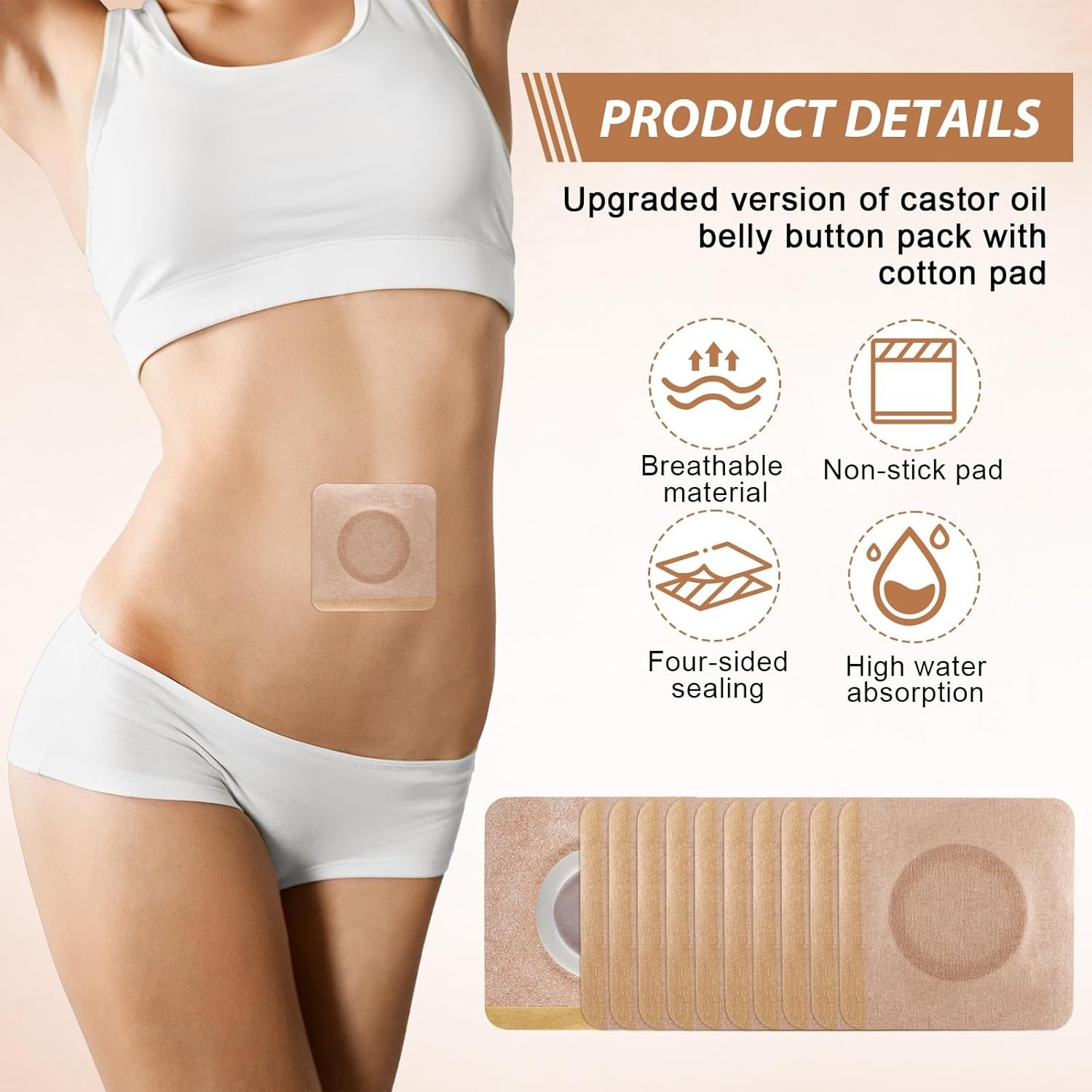 100PCS Castor Oil Patches Castor Oil Pack Wrap Disposable Self-Adhesive Organic