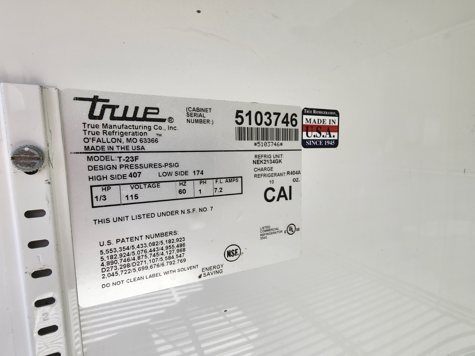 TRUE T-23F SINGLE DOOR REACH-IN FREEZER