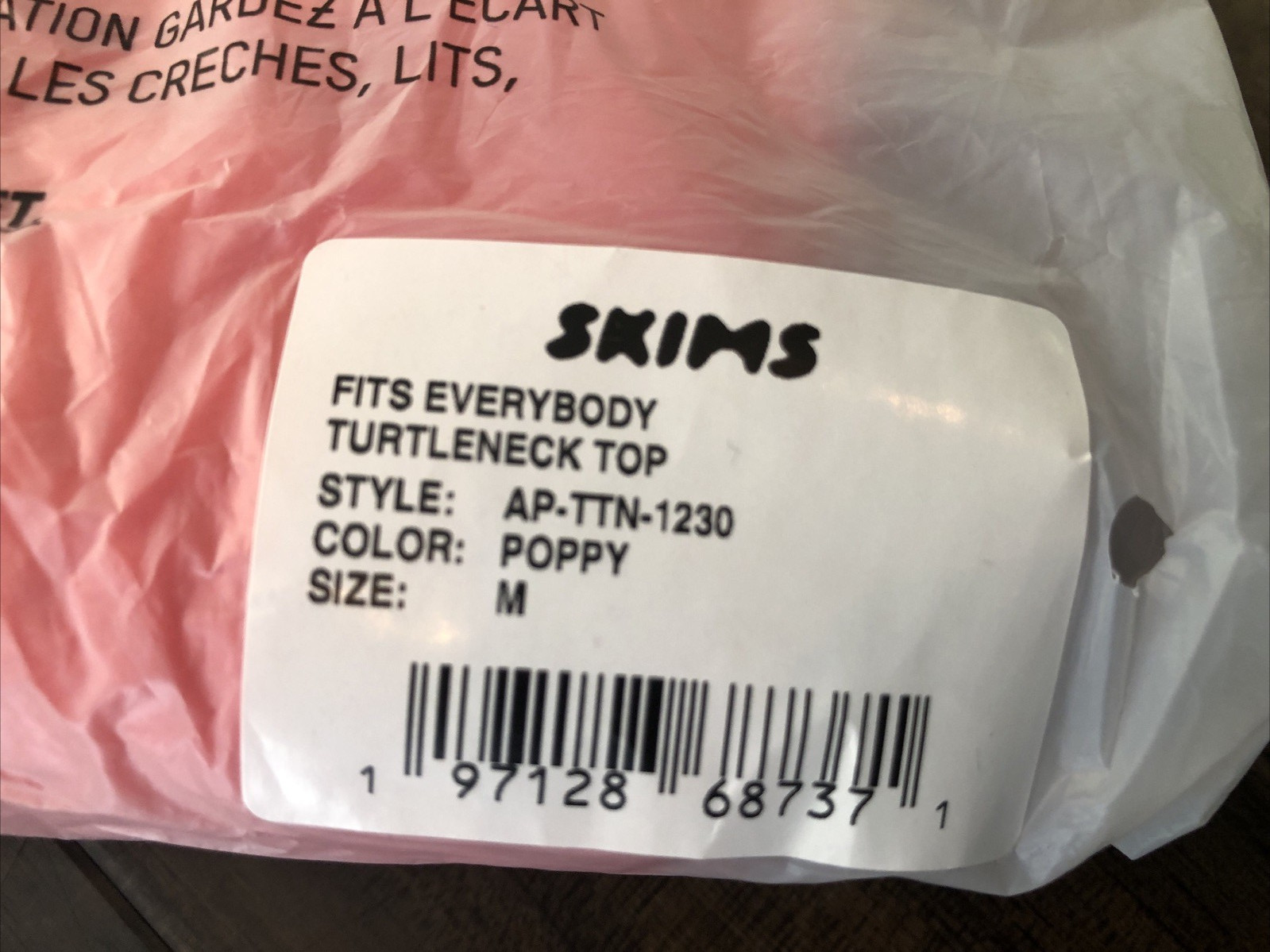 Skims Fits Everybody Long Sleeve Turtleneck top M Poppy Sexy Athleisure