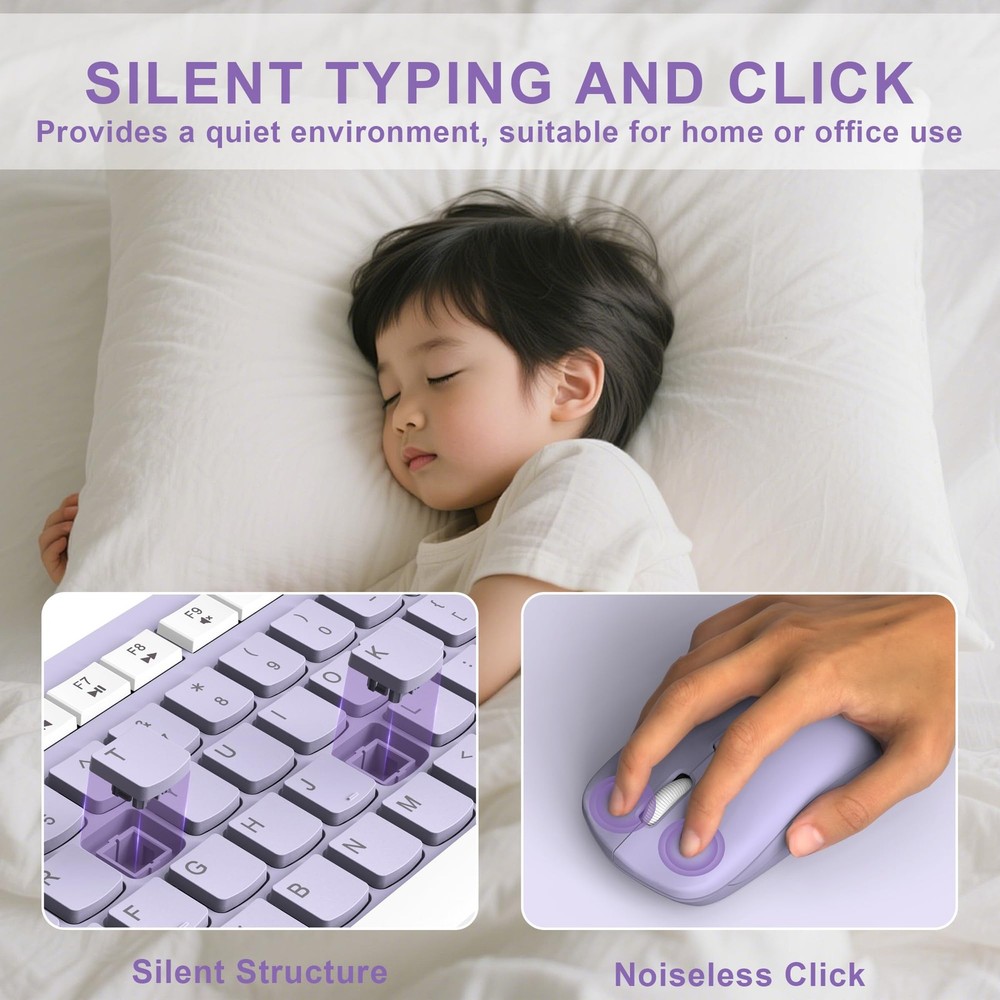 Wireless Keyboard and Mouse Combo, Full-Sized Wireless Keyboard and Adjustabl...