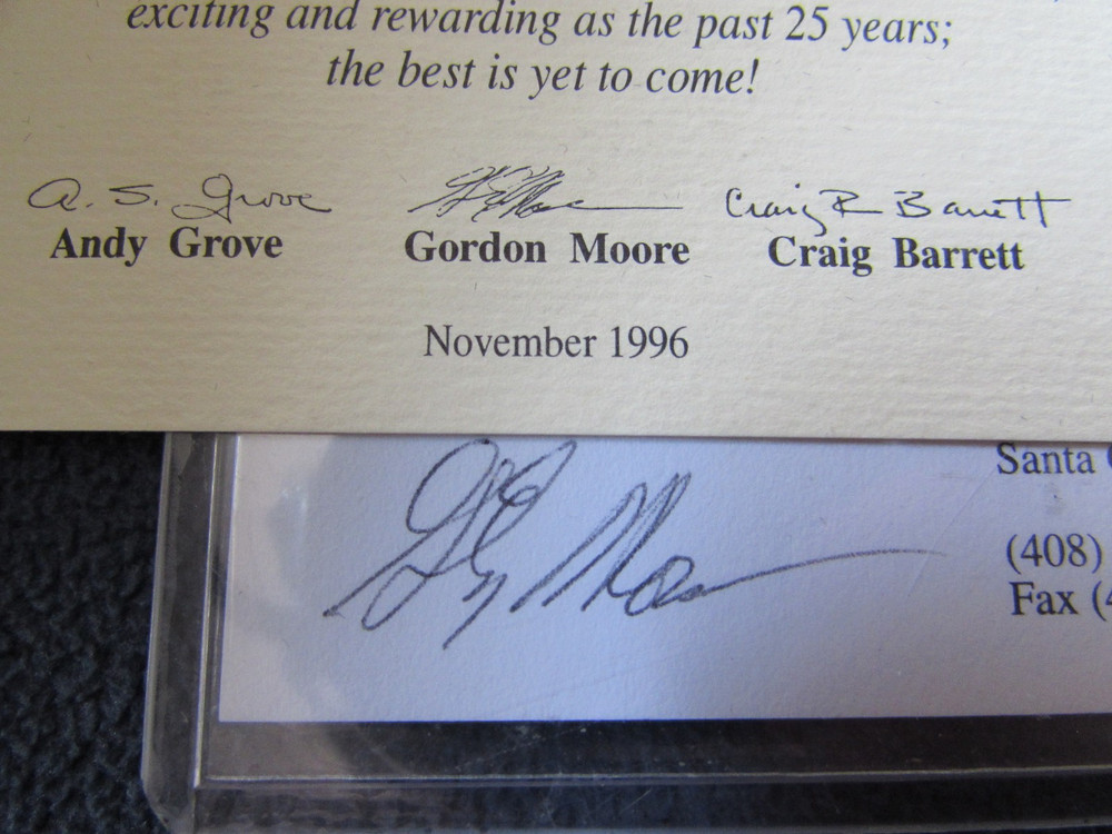 Intel 4004 First Microprocessor Anniversary Clock 1996 Gordon Moore SIGNED CARD