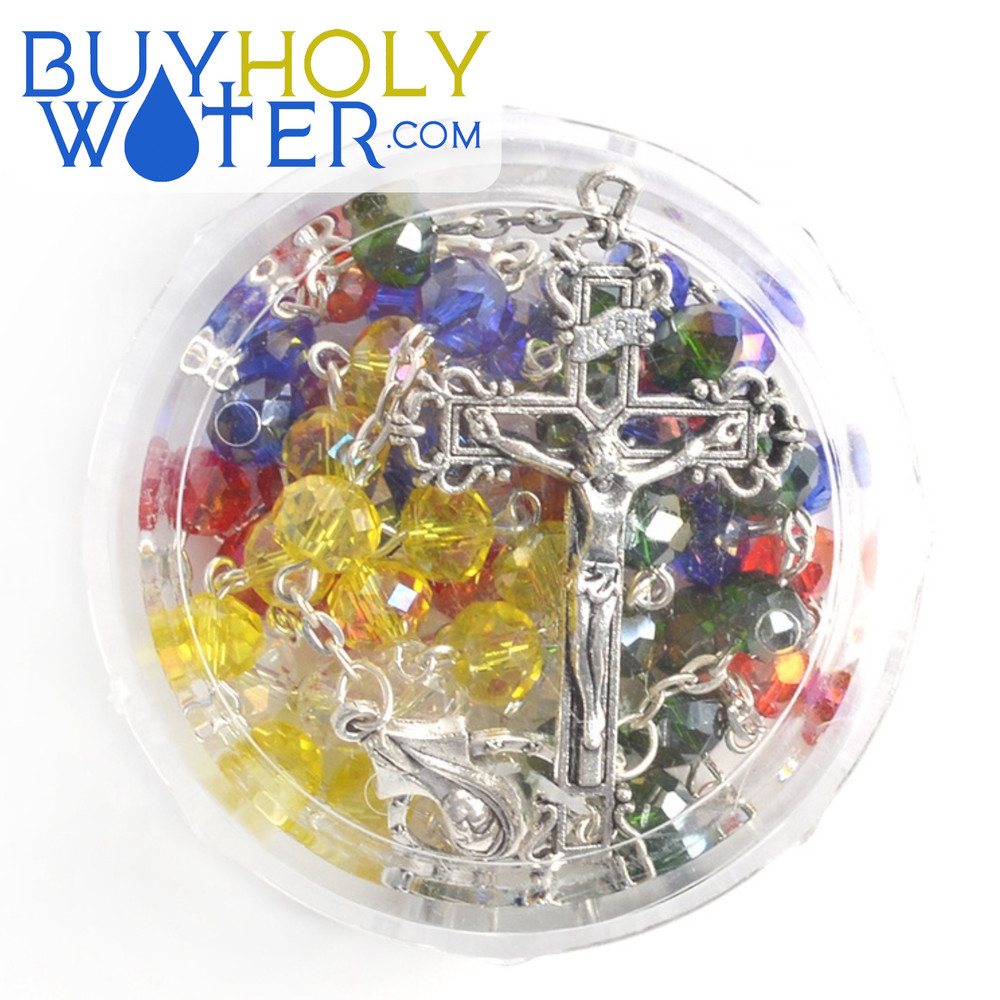 Blessed Unity Rainbow Crystal Rosary Beads Religious Necklace Crucifix Jesus•