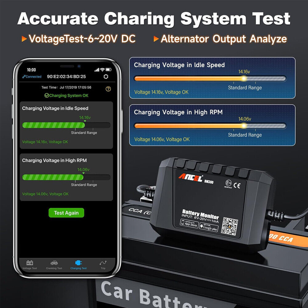 ANCEL BM300 Auto 12V Battery Tester Charging Cranking Analyzer For Android IOS