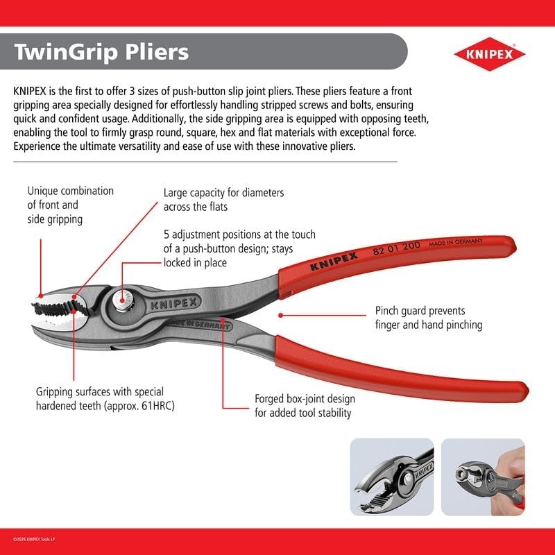 Knipex 8201200 Tools TwinGrip Slip Joint 8" Pliers- New