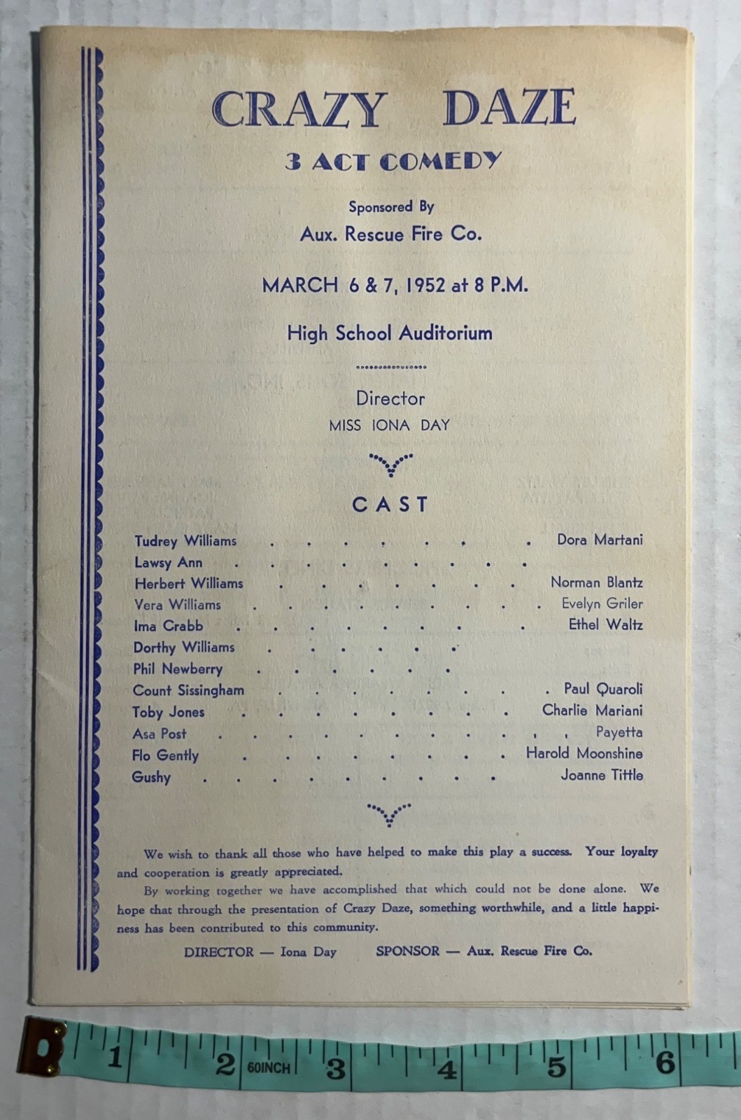 Vintage Comedy Program 1952 Fire Dept Annville PA