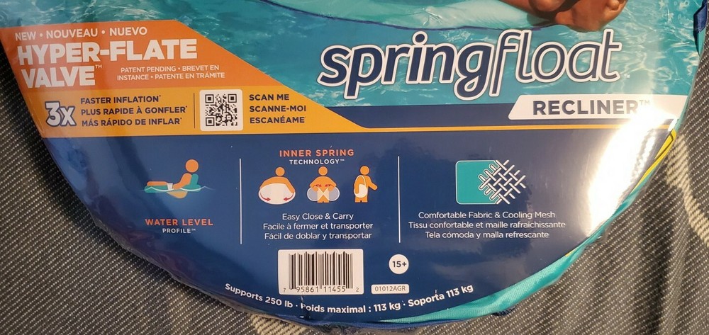 SwimWays Spring Float Recliner HYPER-FLATE VALVE Light Blue SHIPS FAST