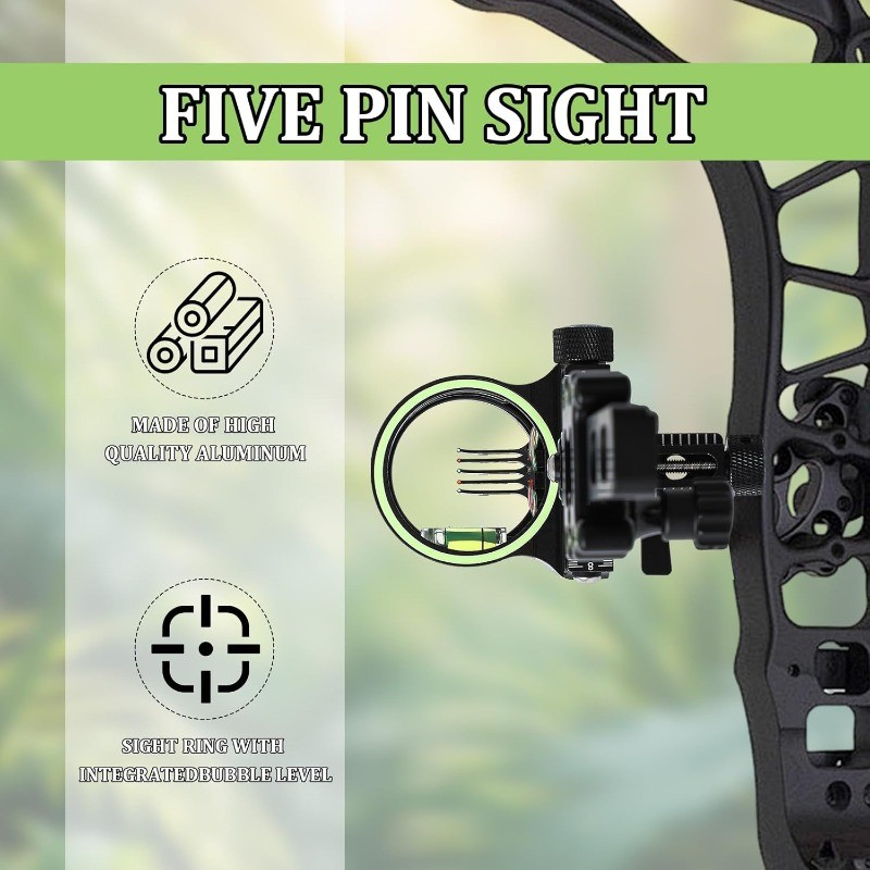 5 Pin Compound Bow Sight 0.019" Micro Fiber Optic Pins Tool Less Micro Adjust