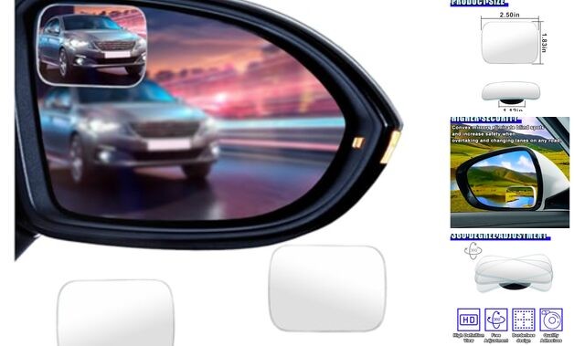 2PCS Blind Spot Car Mirror, HD Glass Rotate Adjustable Car Side Rectangular