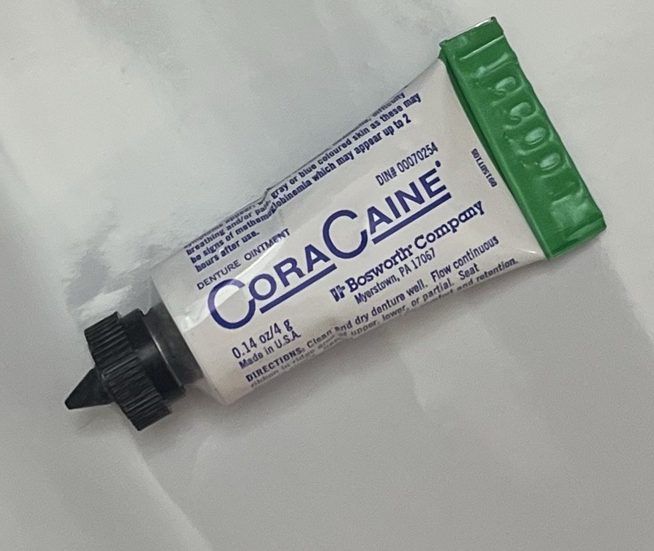 (2) Bosworth 16621 Cora-Caine 16% Topical Denture Adhesive•4gm tubes•EXP 2/24/28