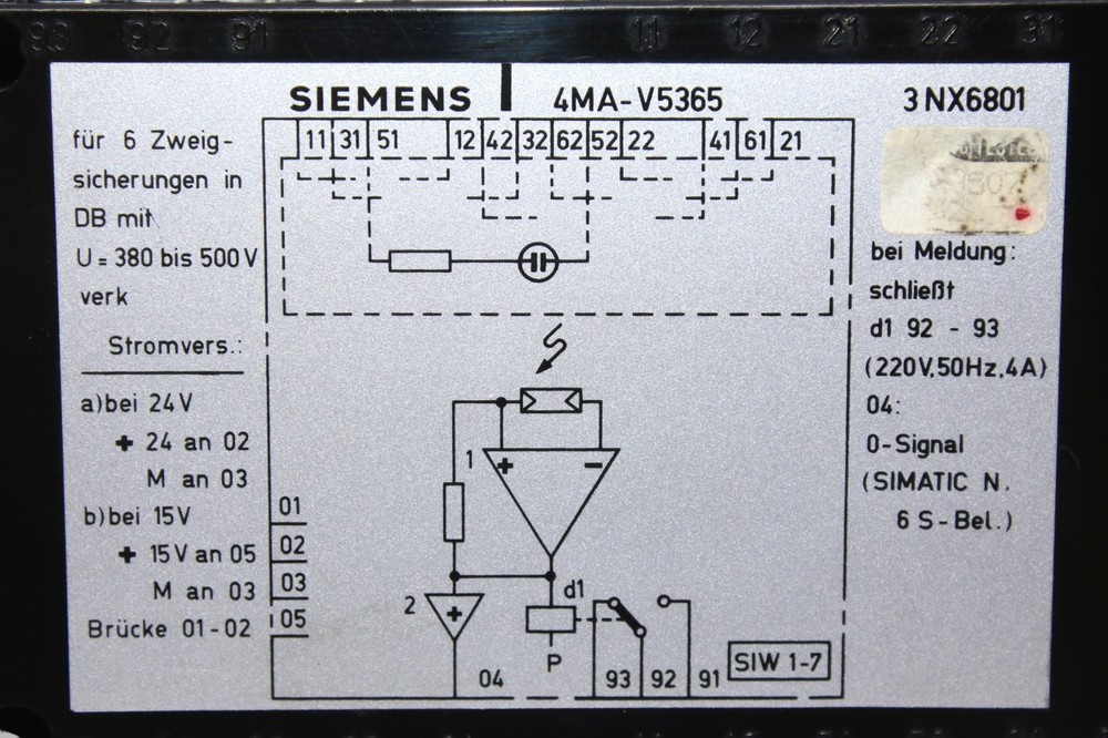 SIEMENS 4MA-V5365 SWITCH BLOCK