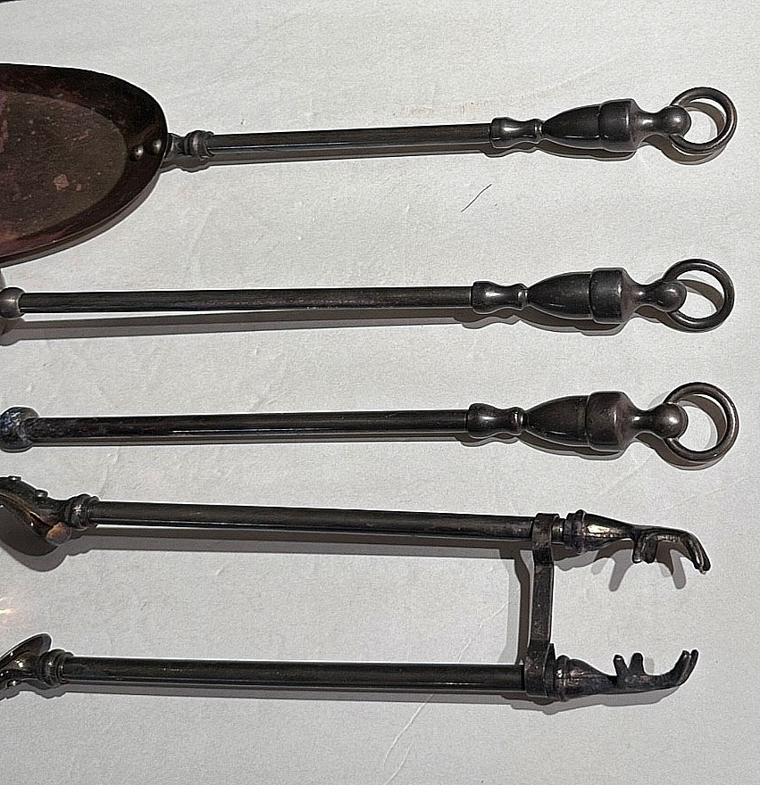 Fireplace tool set, vintage, brass