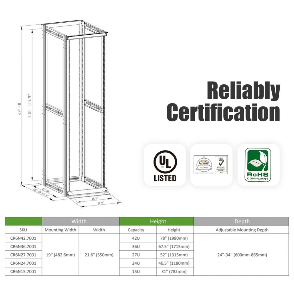 New 27U 4 Post Open Frame Data Network Server Rack Enclosure19" Adjustable Depth