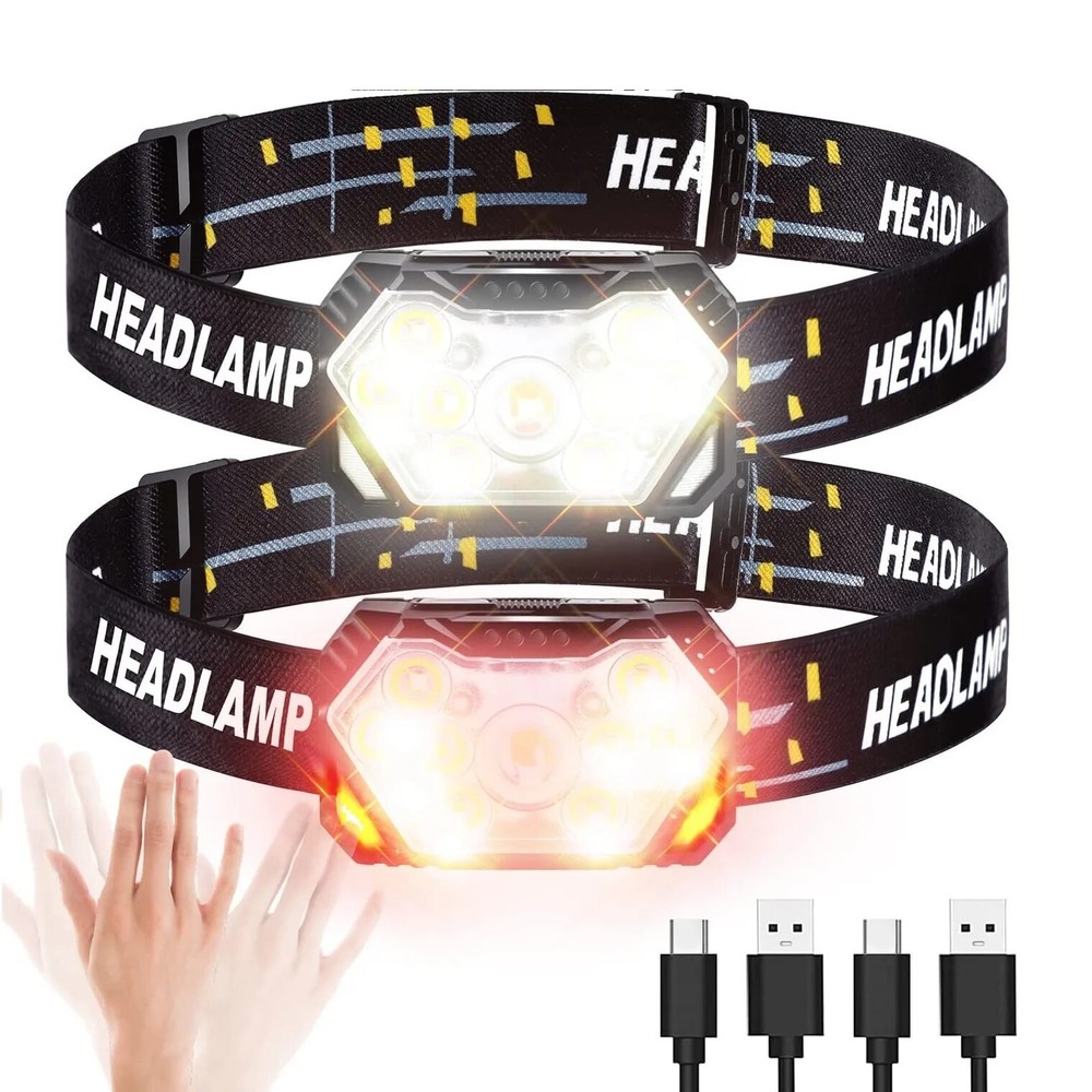 9 Led Strong Light Headlamp USB Rechageable Motion Sensor Headlight Portable Fis