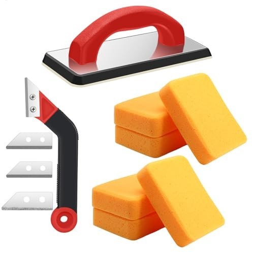 11 Pcs Grout Float Set - Rubber Float, 6 Sponges, Angled Tile Saw & Removal Tool