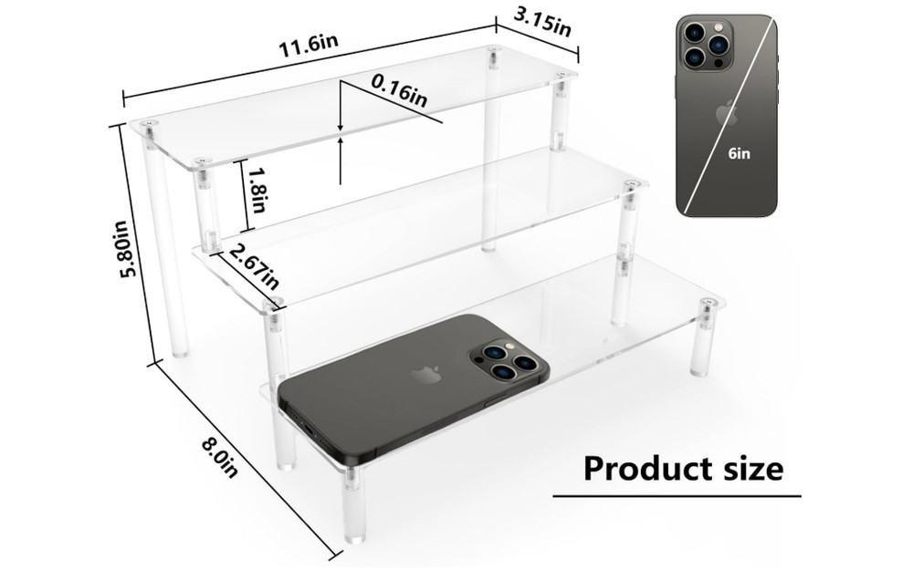 Acrylic Display Risers,Clear Display Risers Stand Small Mini Shelf 3 Tiered