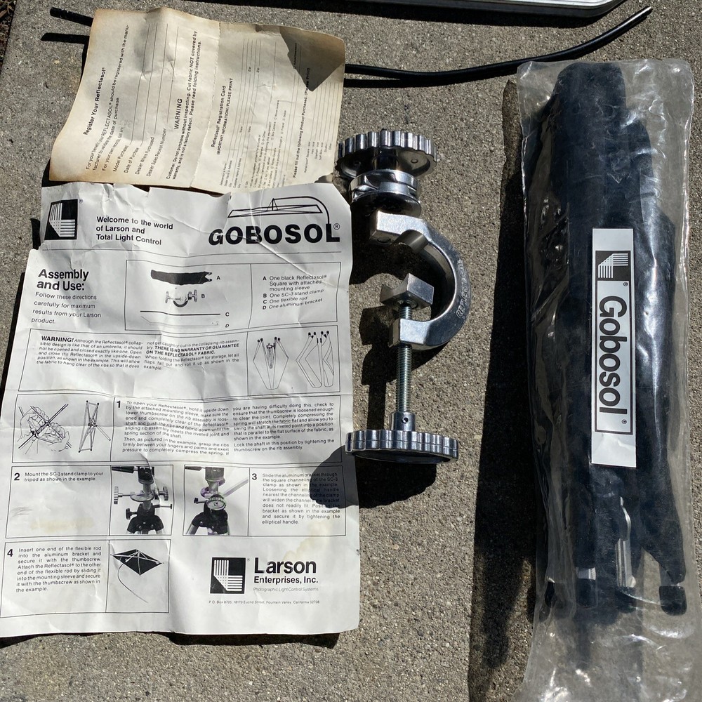Larson Black Gobosol 20" Square Umbrella Complete w/ Bracket, Clamp & Bag