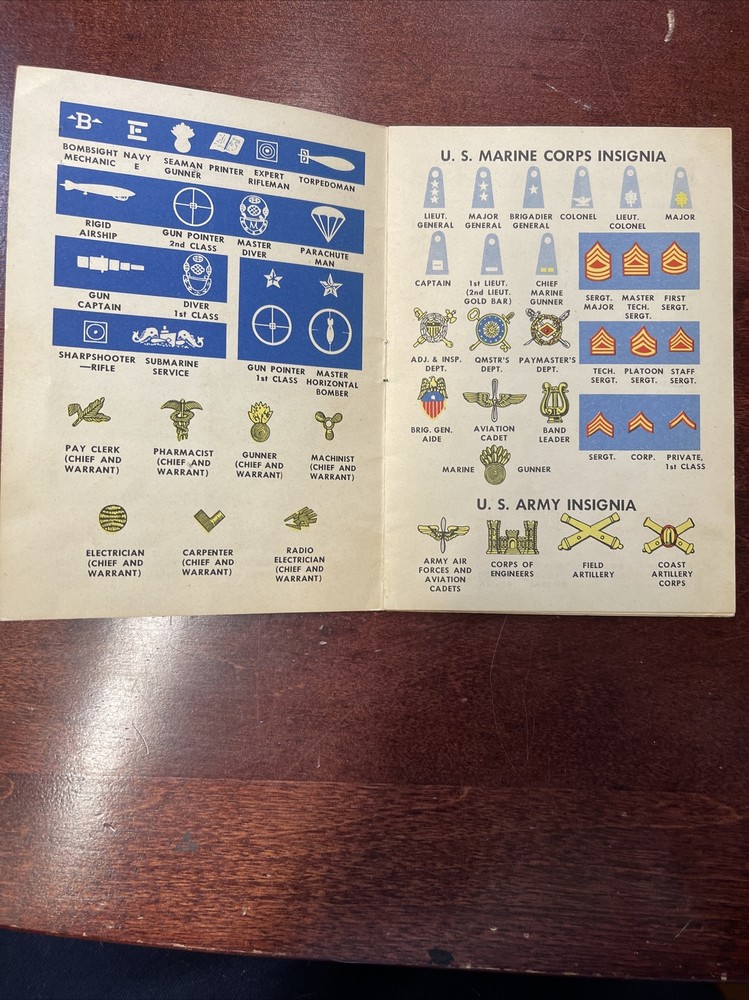 WWII 1943 A Pocket Reference Guide Army Navy Marine Corps Insignia Booklet