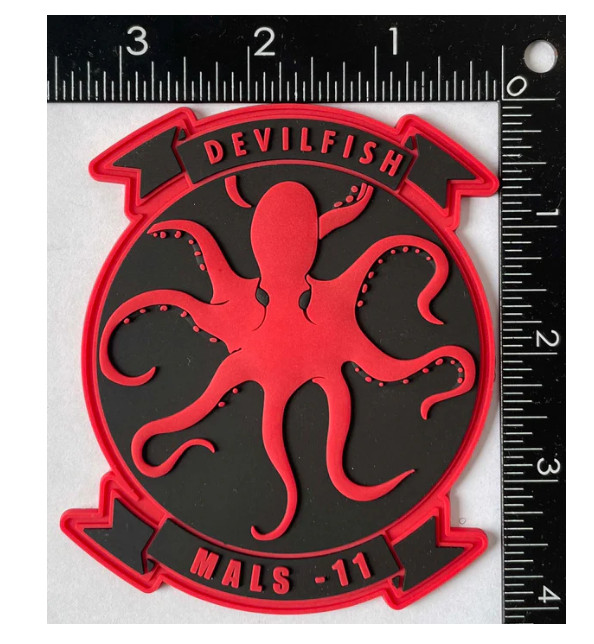 MARINE CORPS MALS-11 DEVILFISH PVC PATCH WITH HOOK & LOOP