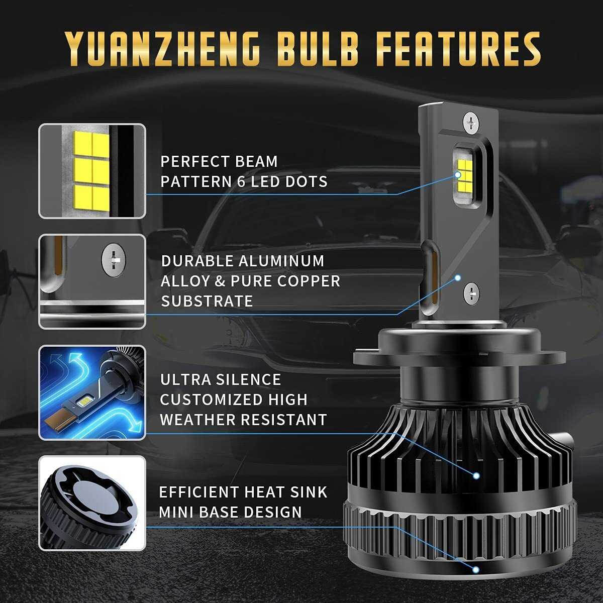 VLAND 2* D2H LED Headlight Bulbs 50W 6000K For Projector Lens 2PCS