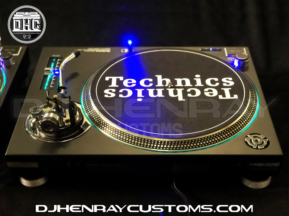 1 custom Matte black & chrome Technics SL 1200 mk2's blue leds laser etch logos
