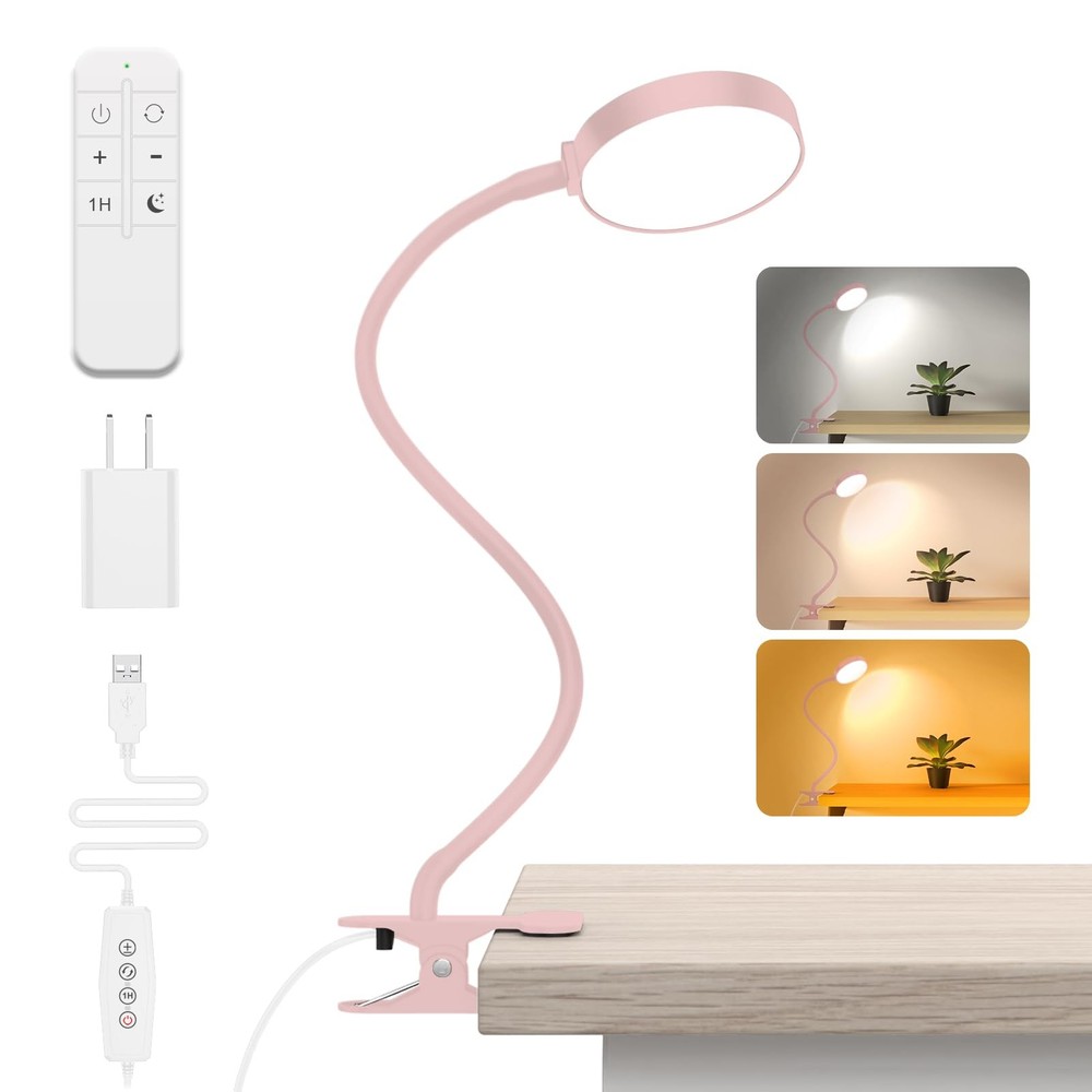 Reading Light with Remote, LED Desk Lamp Clip on [1H Timer & Nightlight] RA 9...
