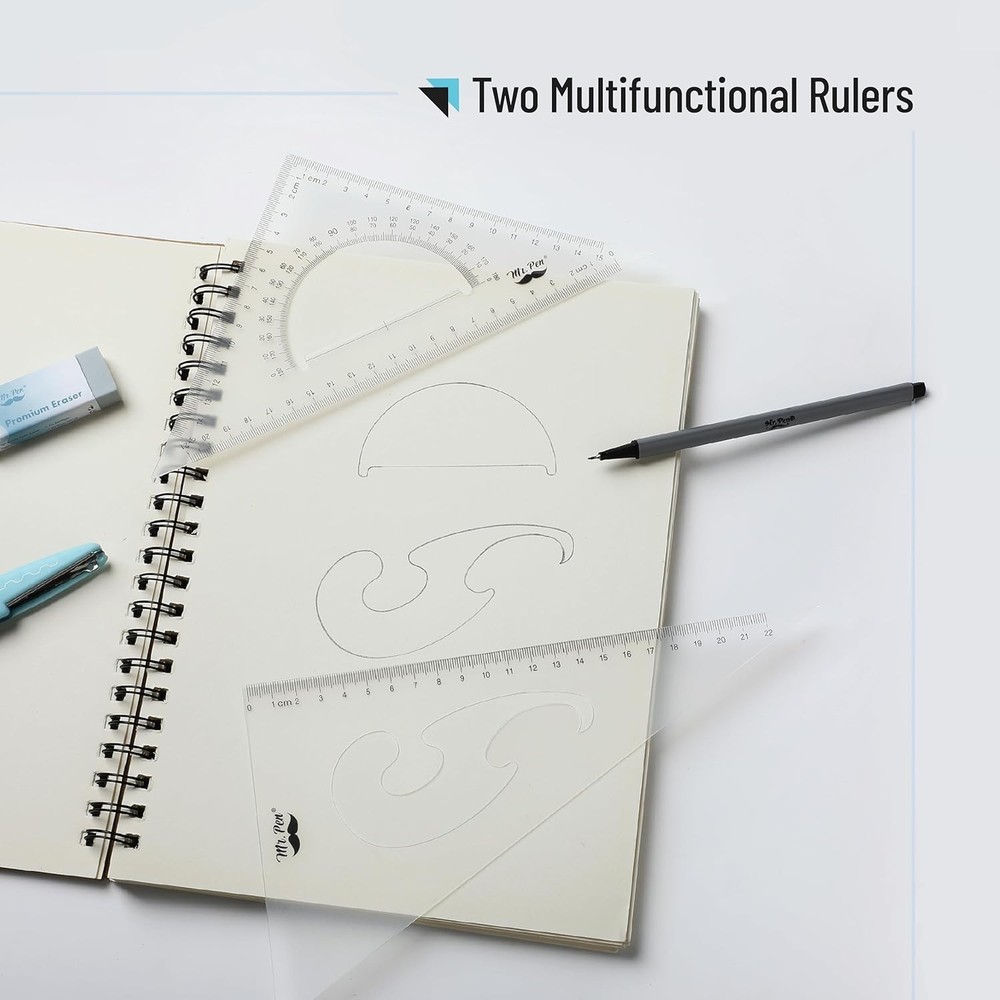 Versatile Drawing Ruler Set: 2 Triangular Rulers with Protractor for Precision