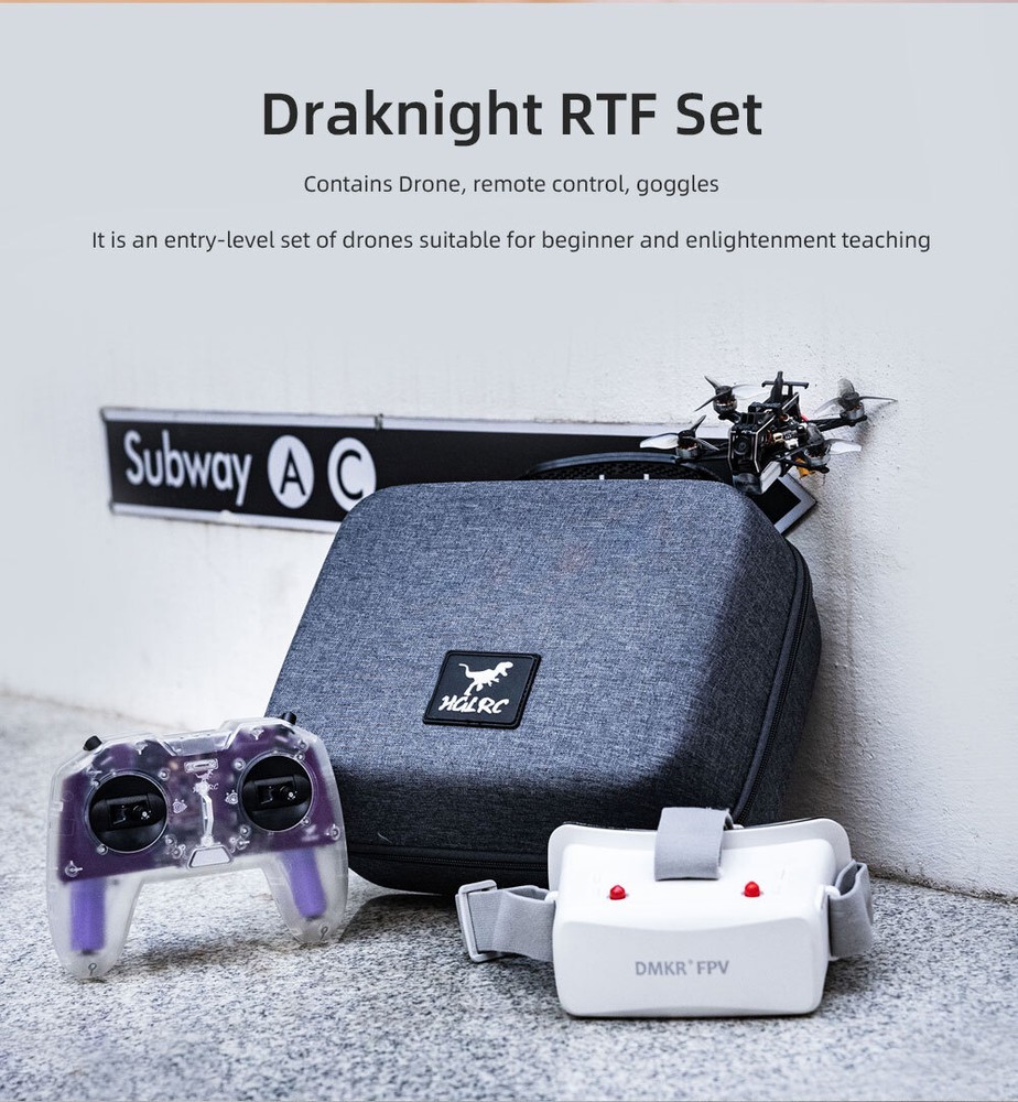 HGLRC RTF FPV Set Draknight 2inch 2S FPV Toothpick Drone C1 Remote Controller