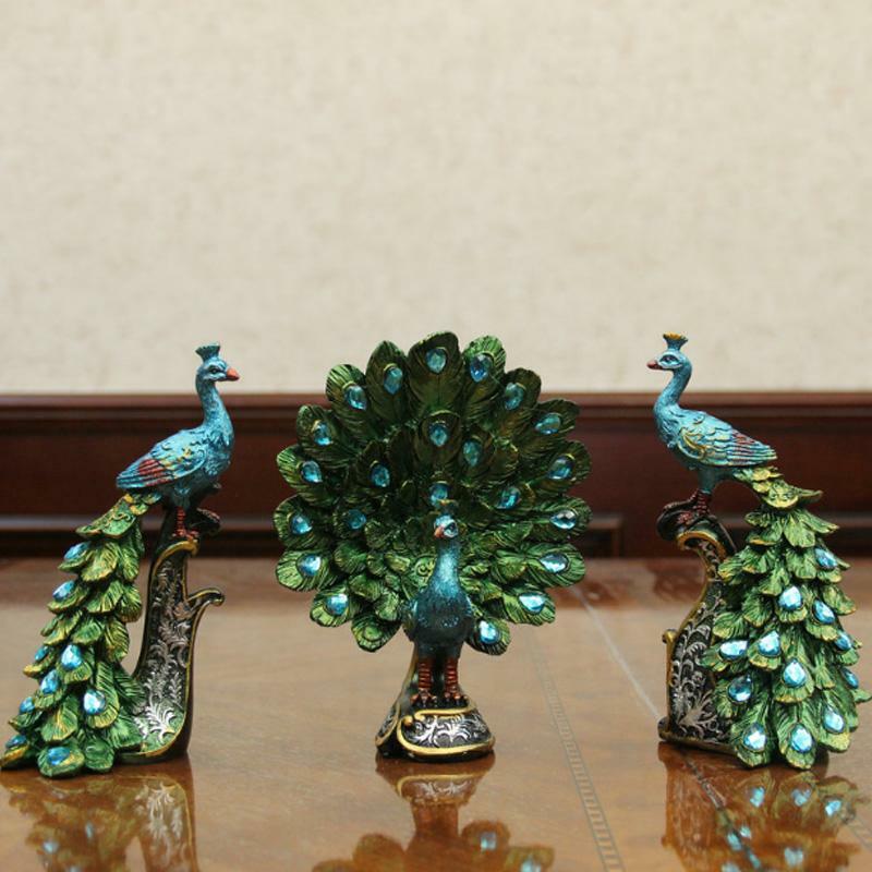 Small Peacock Resin Crafts Store Wedding Birthday Gift Figurine Home Art Decor