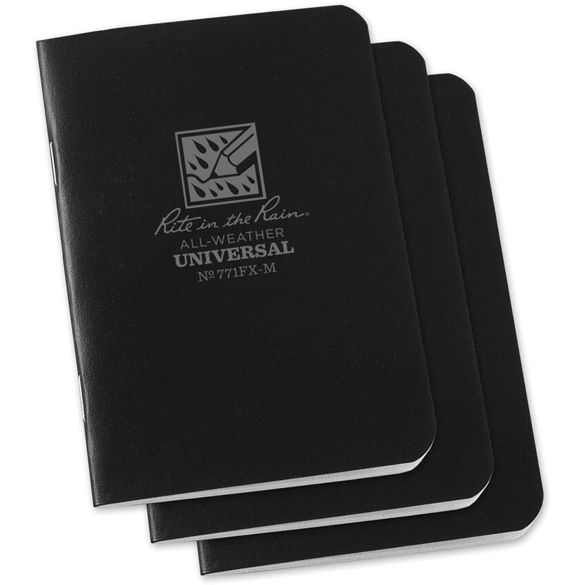 Rite in the Rain Side Stapled Mini Notebook Black All Weather 3 Pack