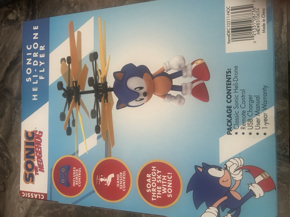 Classic Sonic The Hedgehog Hand Sensor Control HELI-DRONE FLYER & Remote Control
