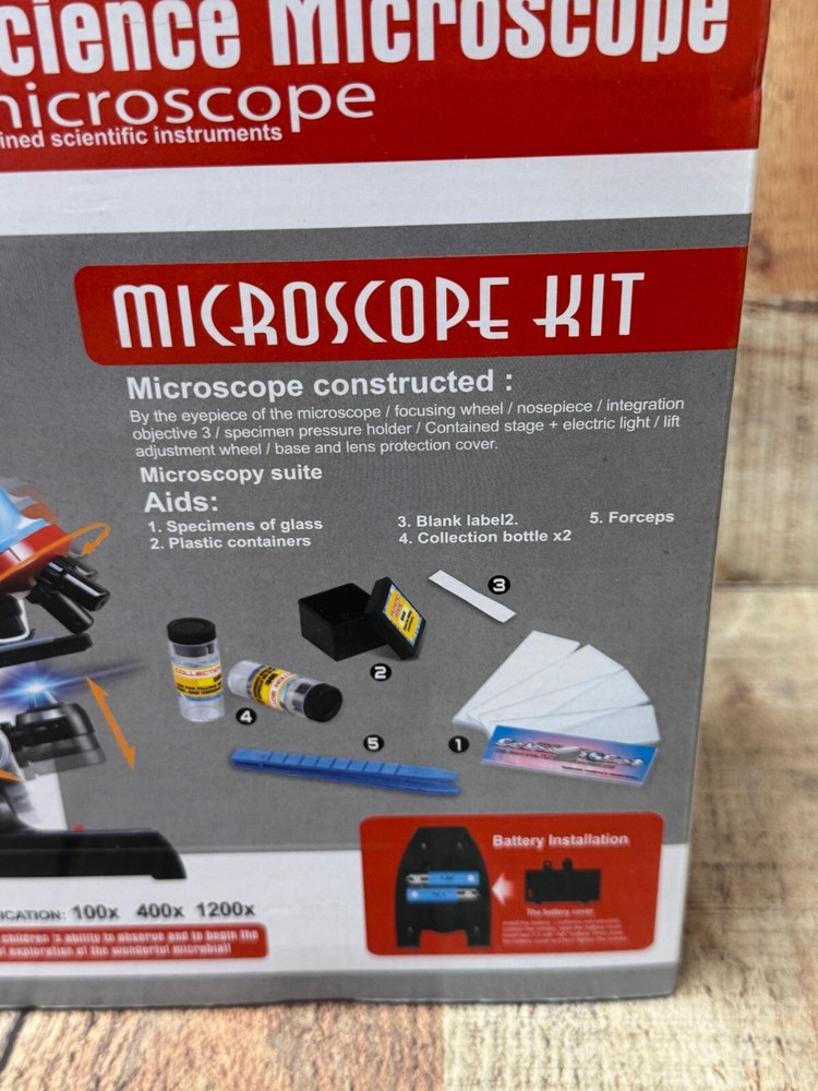 Science Microscope Kit 100x 400x 1200x Educational Microscope w/ Slides & Tools