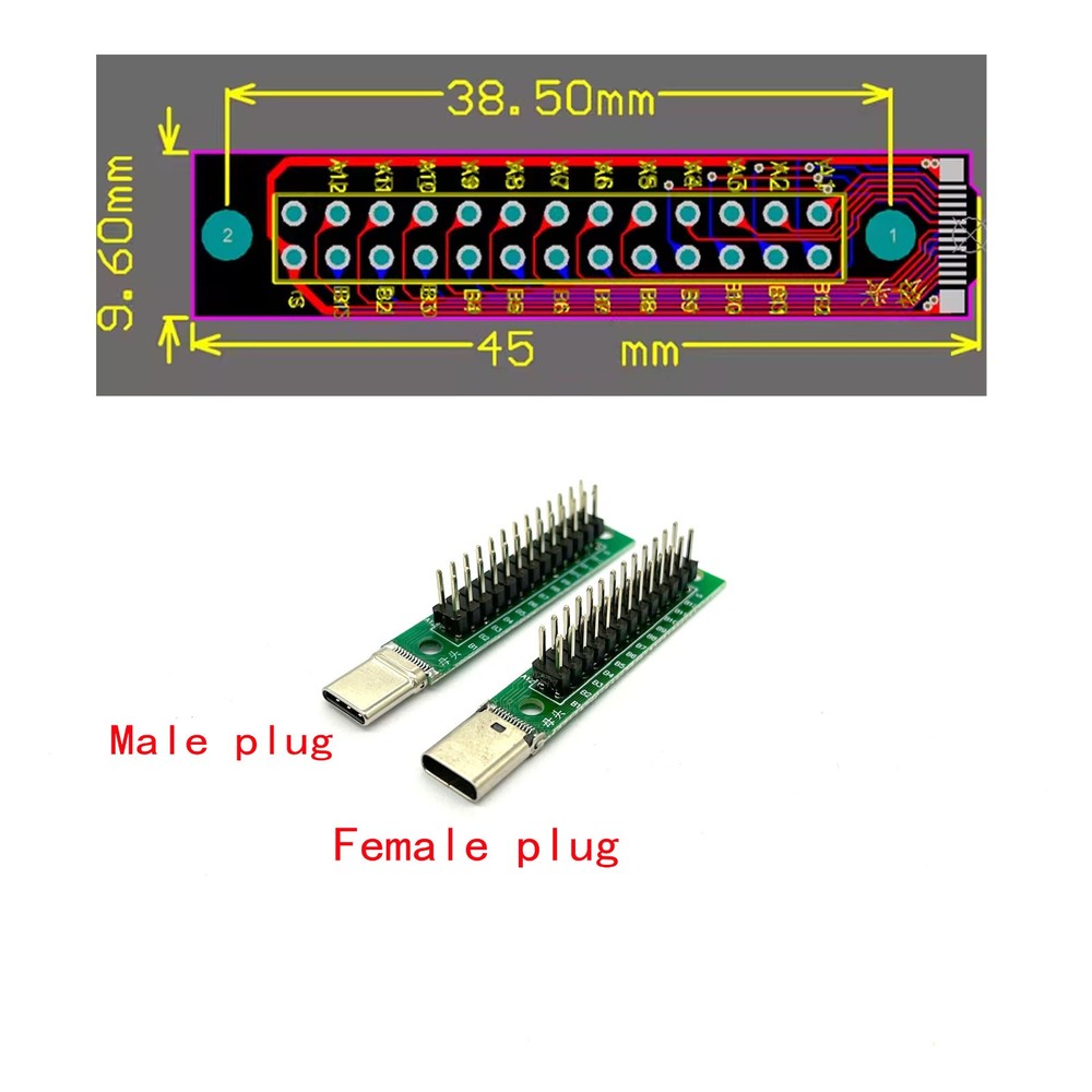 3PCS 24P Type-C Female Male Connector Breakout Board Solder Modules Test Hack PC