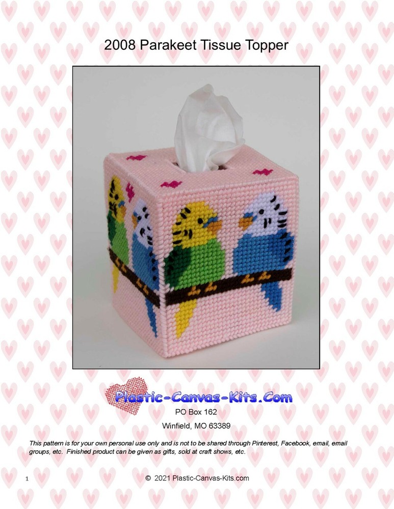 Parakeets Birds Tissue Topper-Plastic Canvas Pattern or Kit