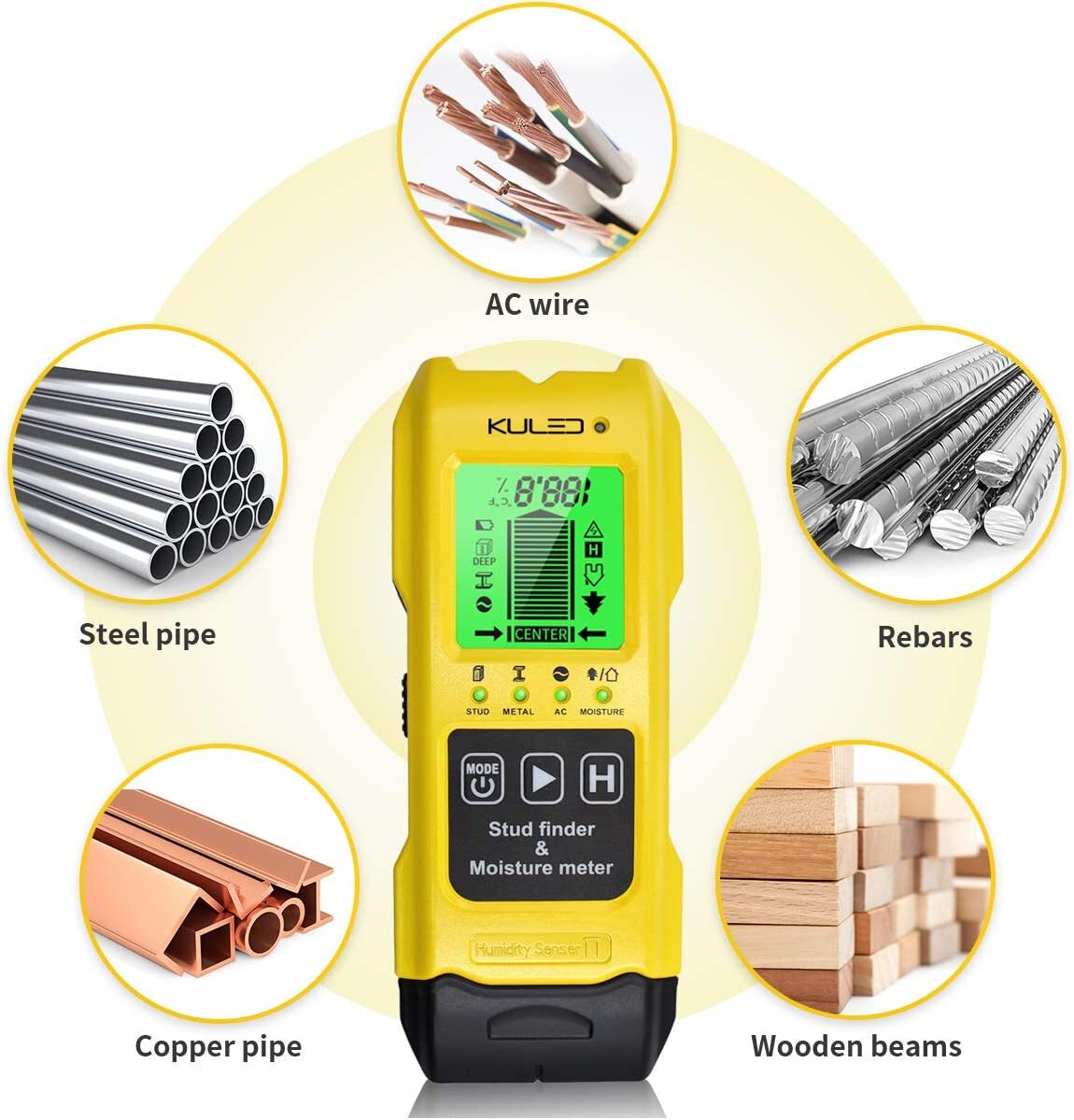 7 In 1 Stud Finder，Multi-Function Wall Stud Sensor Detector LCD Moisture Meter