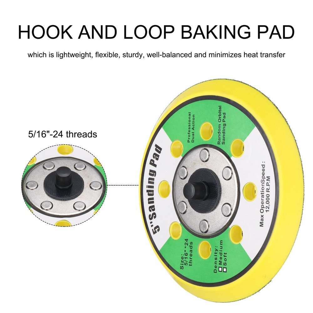 5" Hook and Loop Backing Sanding Pads with 5/16"-24 Thread, Y + B 1Pcs