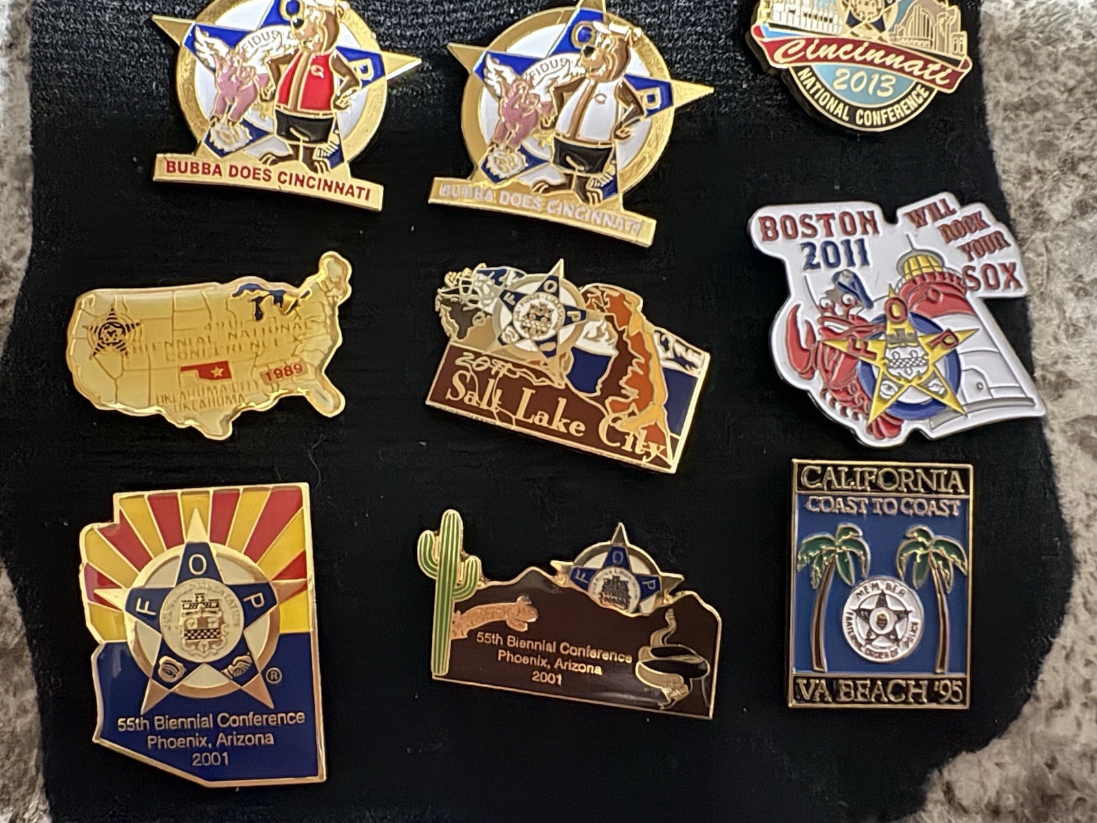 15 Fop Fraternal Order Of Police Pins. Various Years, States, Conferences