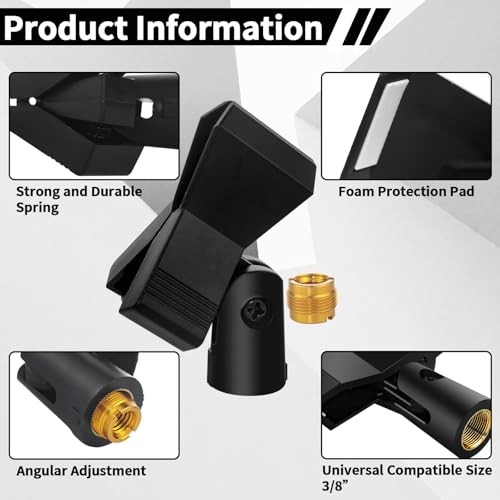4 Pack Universal Adjustable Mic Clips for Stands, Wireless Microphone Holder