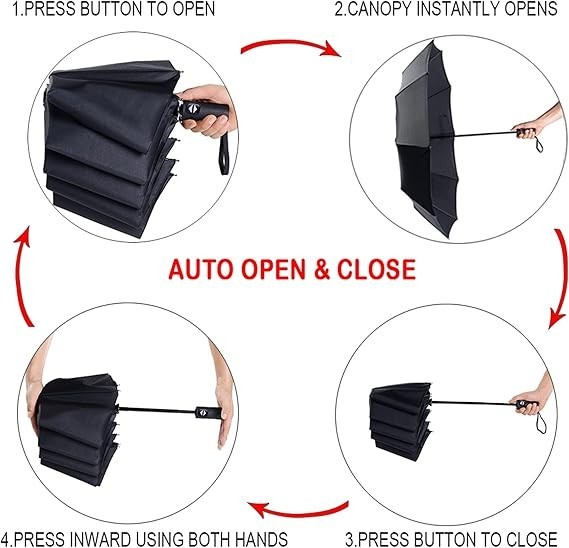 Travel Essentials Umbrella Windproof Compact Collapsible Light, Automatic, Stron