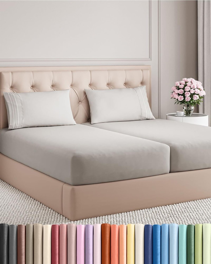 Split King Size 5 Piece Sheet Set - Comfy Breathable  Cooling Bed Sheets Set ...