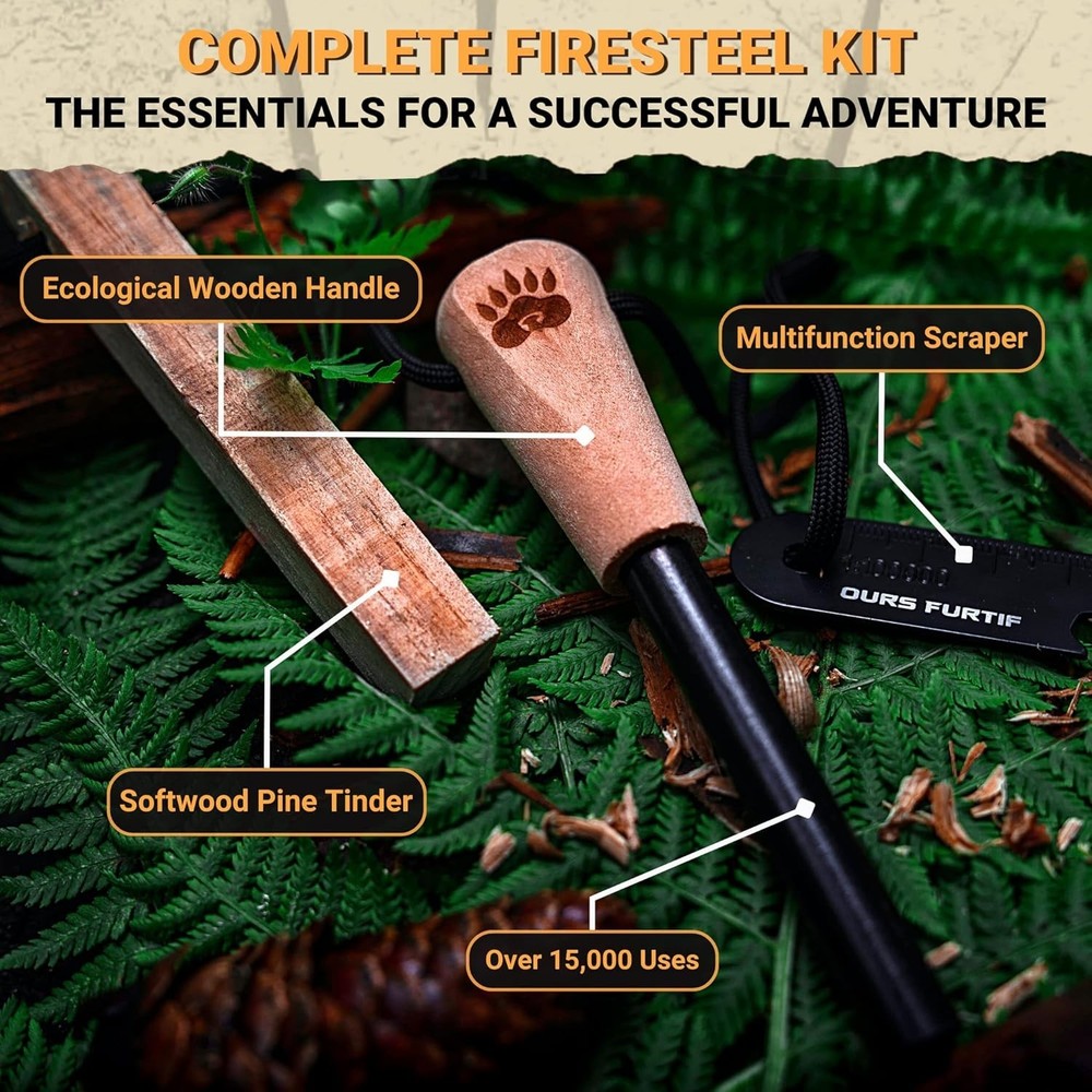 Eco-Friendly Fire Starter Kit with Multi-Tool Striker & Natural Tinder