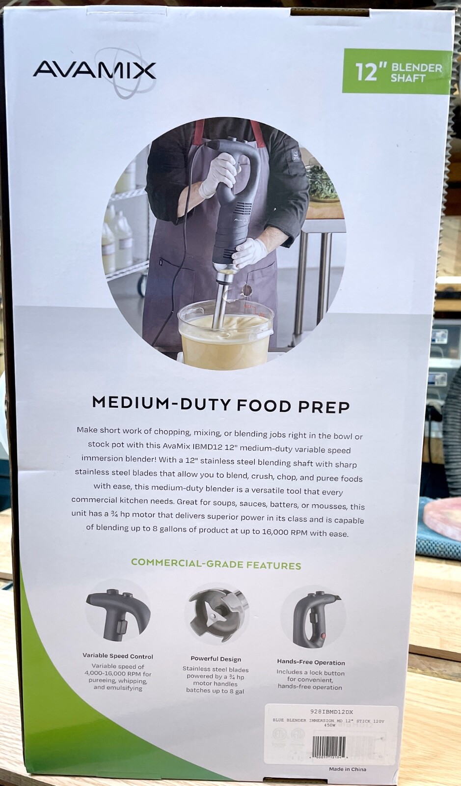 AvaMix 928IBMD12BX 12" Commercial Variable Speed Immersion Blender 3/4hp w/Kit