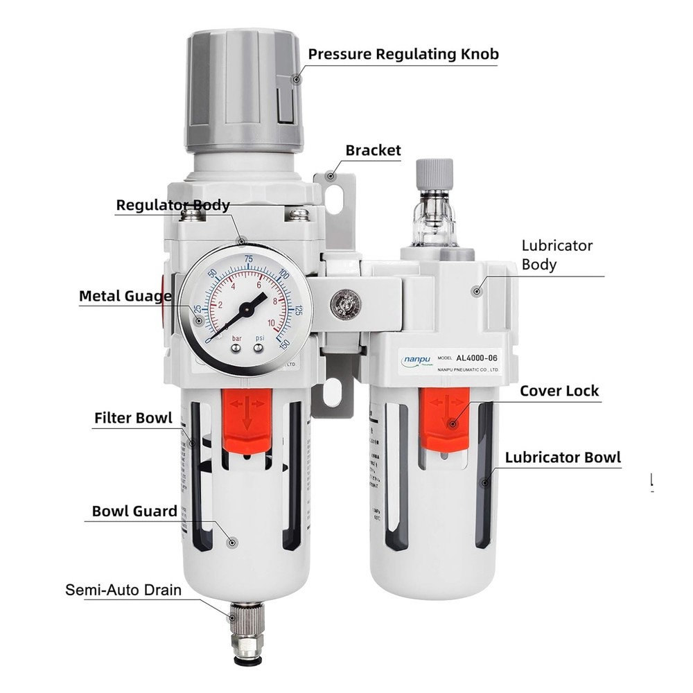 Brass Element Filter Regulator Lubricator Combo - 3/4" NPT