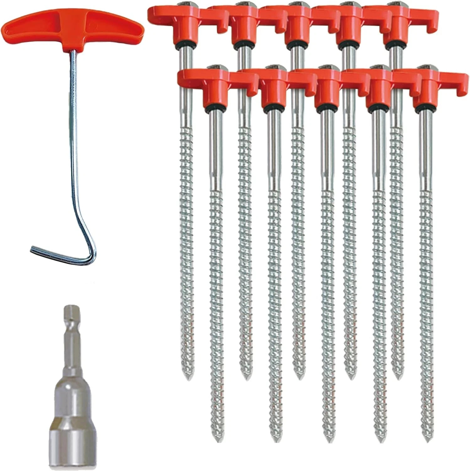 10-Pack 8" Heavy Duty Screw in Tent Stakes, Drill-In Non-Rust Ground Anchor Pegs