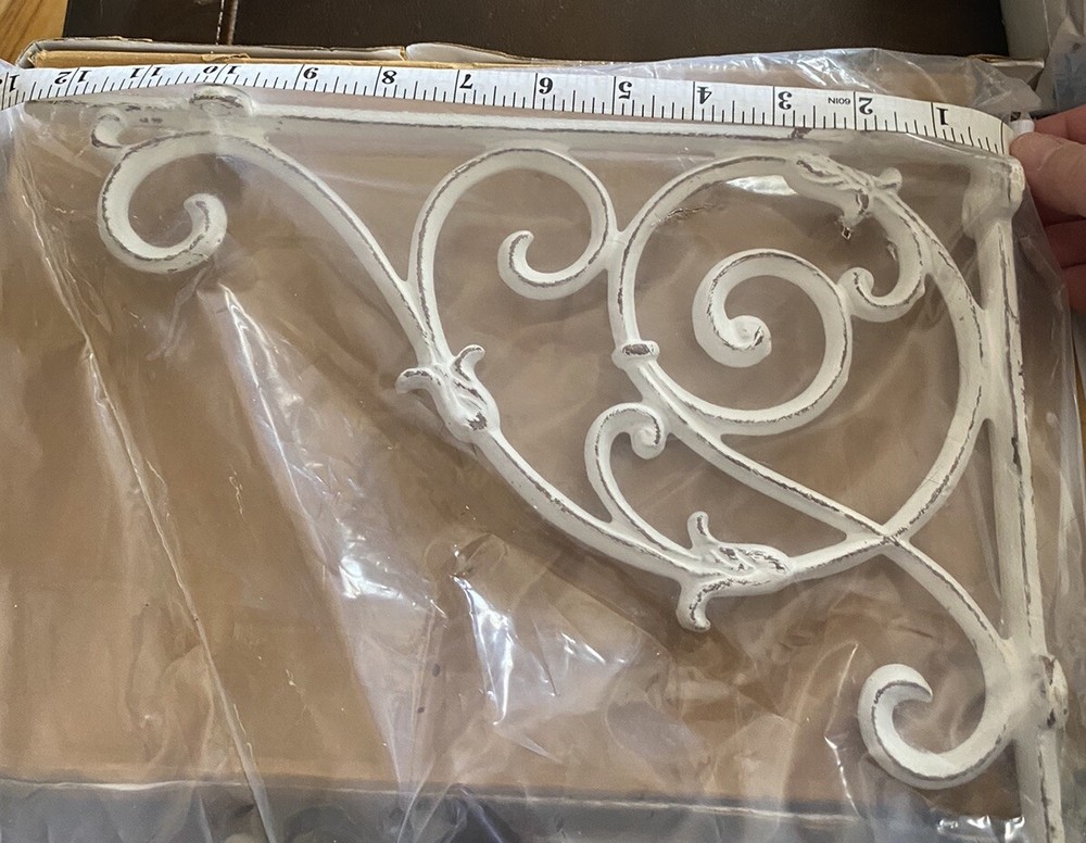 Iron White Brackets (2) Large- Heavy New In Box!